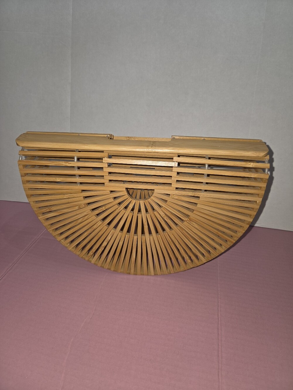 Bamboo half moon hand fan with radial slats #handfan #bamboo